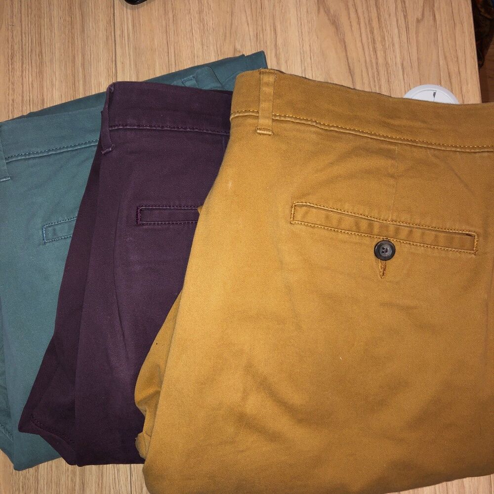 3 Pairs Amazon Essentials Chino Pants Mens 38 x 32 Classic Green Wine Tan